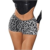 SHENHE Women's Glitter Sequin Leopard Shorts Low Rise Sexy Rave Club Booty Shorts Hot Pants
