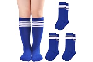 LO SHOKIM Toddler Knee High Socks Kids Soccer Socks Girls Three Stripes Over the Calf School Uniform Stockings Athletic Boys