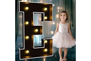 Ledido 3FT Marquee Light Up Letters Black Mosaic Letters Large Lighted Marquee Numbers Large Marquee Letters for Party Wedding Baby Shower, LED Marquee Letter Lights Sign Black Marquee Letter E