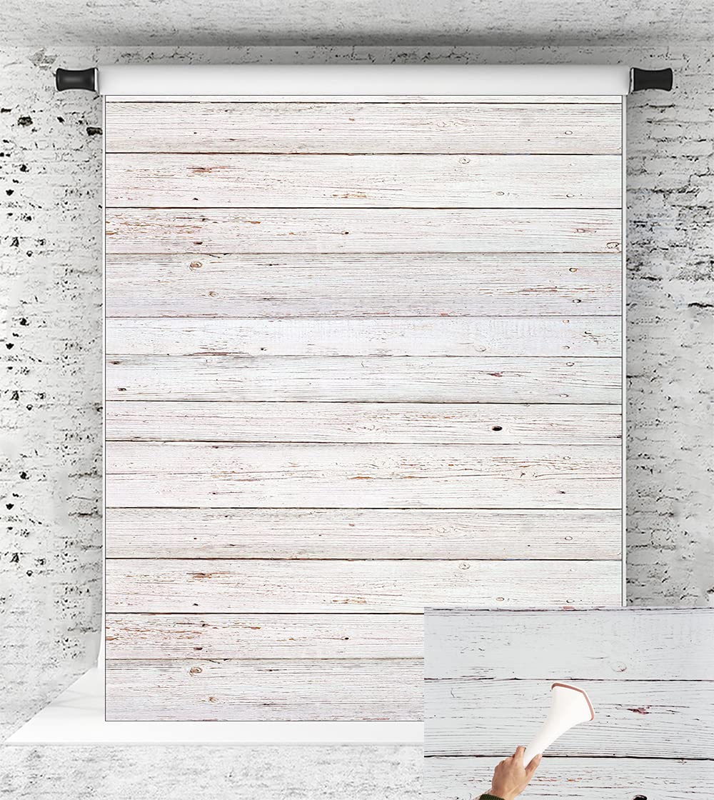 KateHome PHOTOSTUDIOS 6.5×10ft(2×3m) Wooden Photography Backdrop White Background Wood Photo Backdrop Texture Backdrop Portrait Microfiber Backgrounds for Photo Studio Video Shooting