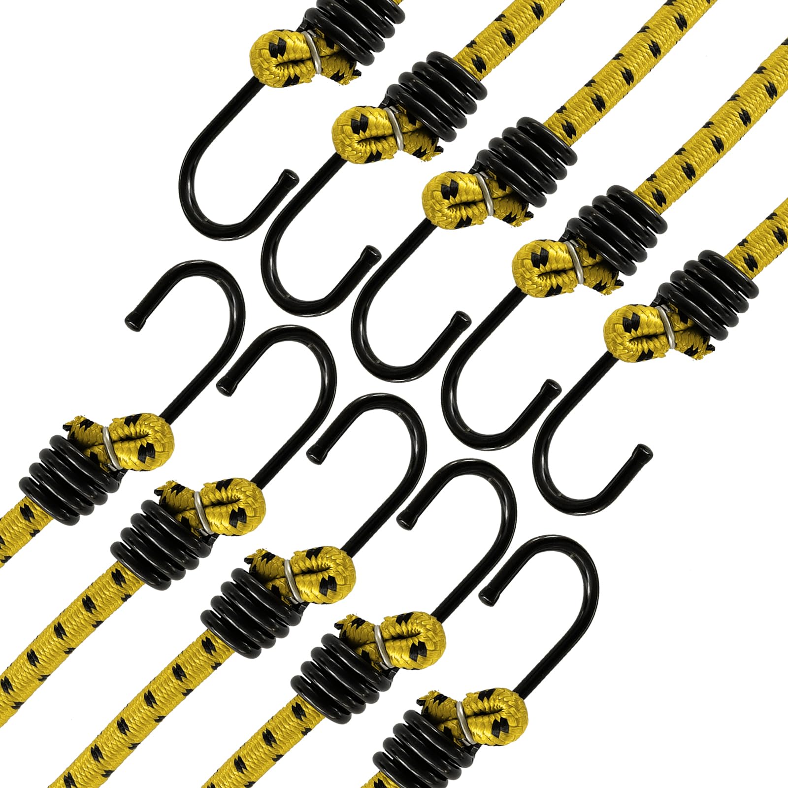 ANSIO Bungee Cords with Hooks 40"-100cm Pack of 10 UV-Resistant Elastic Straps Ideal for Securing Luggage, Racks,Camps, Motorcycle, Tarps,Garden Furniture, Hand Truck,DIY Storage Multi-Purpose-Yellow