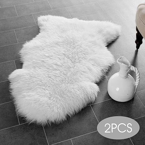 OOTOO 2 Stück Faux Lammfell Schaffell Teppich dekorativer Teppich 102 x 65 cm Sofa-Matte Stuhl-Matte Bettvorleger Vergrößern 