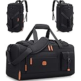 Gym Bag for Men and Women with Shoe & Laptop Compartment, 3-in-1 Sports Travel Duffel Bag Anti-Theft Weekender Carry-On Backpack for Airplane & Workout, Overnight Travel Bag,35L (Black, Medium)