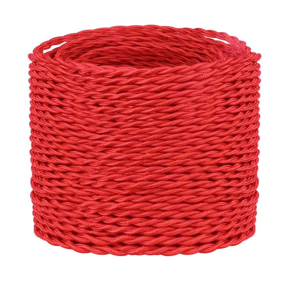 10 Meters / 32.8FT Red Braided Cable, Helunsi 3 Core Electrical Cable, Vintage Braided Flex Cable Twisted Fabric Electrical Wire for DIY Industrial Pendant Lights or Other Appliances - Red — image 1