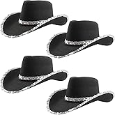SGBETTER 4 Pack Adult Sequin Cowboy Hat Western Cowgirl Hat Texan Country Cowboy Hatsfor Women Fancy Dress Accessory