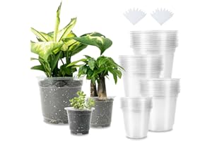 RINRDA 40 Packs 3.5/4/5/6 Inch Clear Nursery Pots for Plants,Seedling Pots with Drainage Holes, Transparent Plastic Planter Variety Pack Seedling Planter Seed Starter Flower Plant Container with 40 Labels