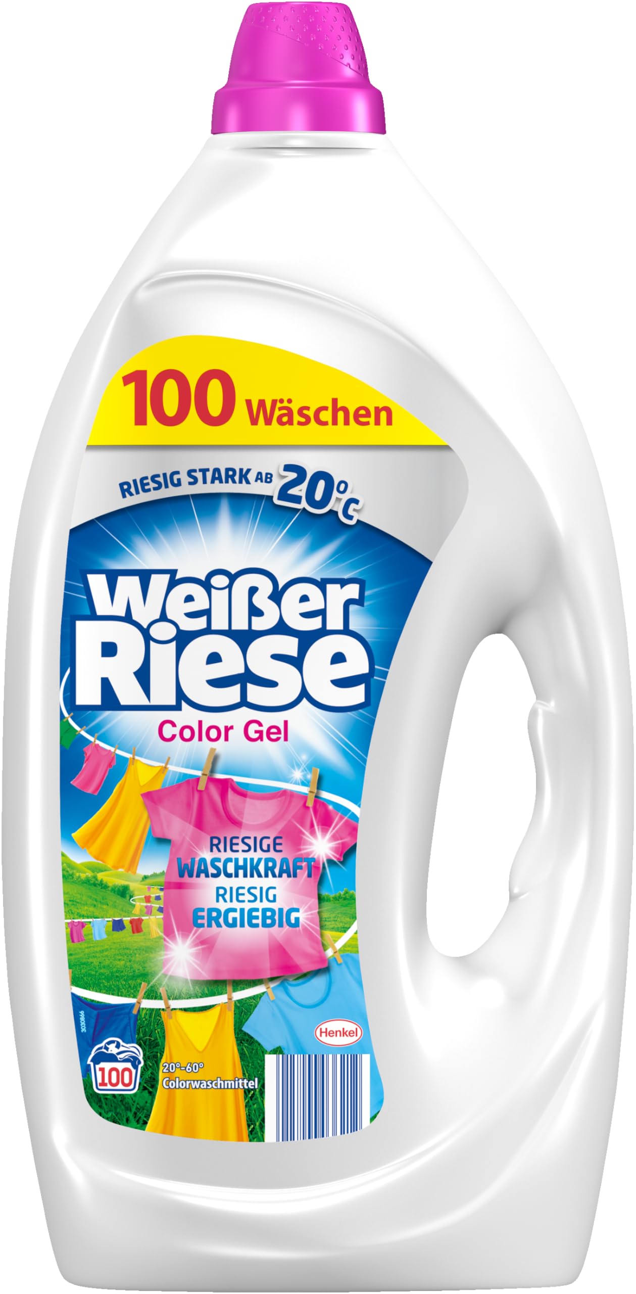 Weißer Riese Color Gel (100 Waschladungen), riesig ergiebiges Color Waschmittel mit riesiger Waschkraft ab 20 °C sorgt für strahlend saubere Wäsche, 100% recycelbar