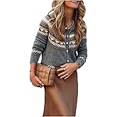 SOLY HUX Women's Fair Isle Cardigan Sweater Button Down Crew Neck Long Sleeve Knit Outerwear Fall Winter Clothes