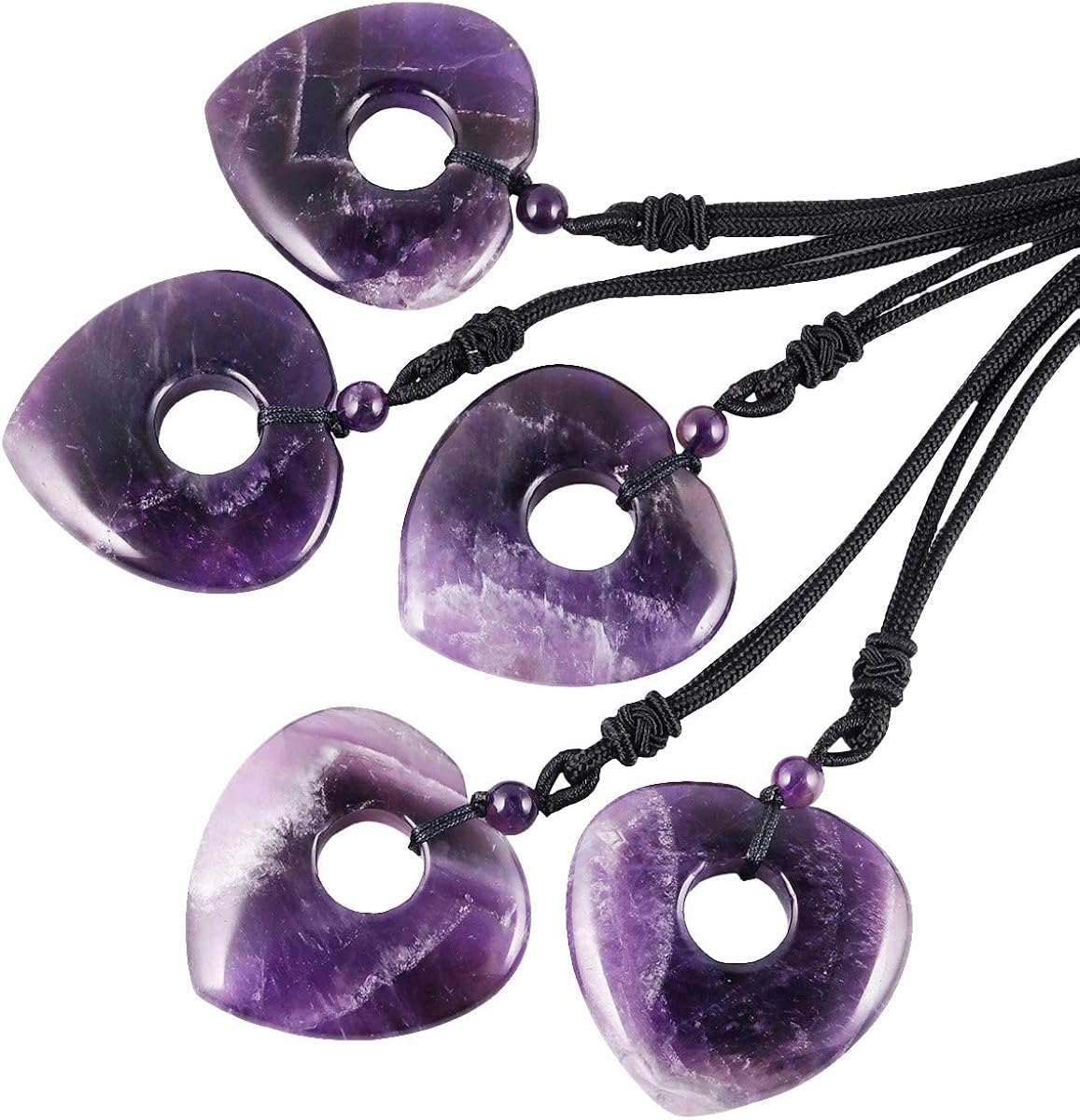 Nupuyai Healing Crystal Heart Pendant Necklace for Women Natural Polished Stone Pendant with Adjustable Cord, 70cm Amethyst - Image 4