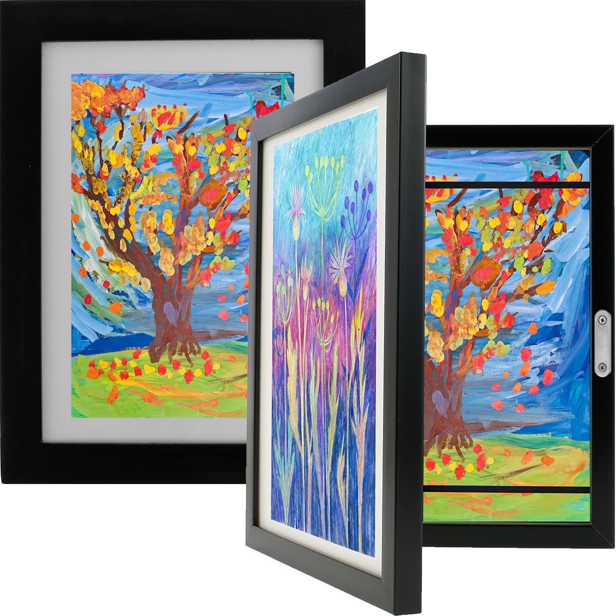 2 Pack Kids Art Frame, Fillable Front Opening A4 Kids Artwork Display Frames with Fixed Strap, Wooden Kid Art Photo Frames for 150 Pictures Children Artwork Display Picture (2pcs black)