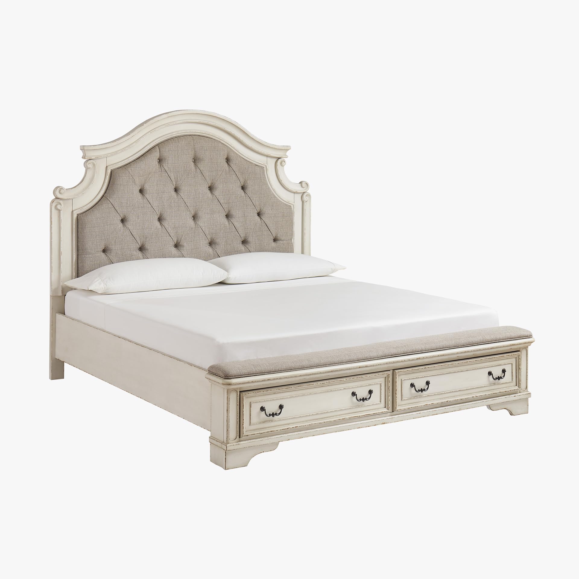 Photo 1 of ***FACTORY SEALED***
Signature Design by Ashley Realyn Traditional King Upholstered Storage Platform Bed with 2 Drawers, Foundation or Box Spring Not Needed, White & Gray
