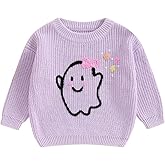 Little Girl Halloween Sweater Toddler Long Sleeve Crewneck Ghost Embroidered Chunky Knitted Tops Warm Knitwear
