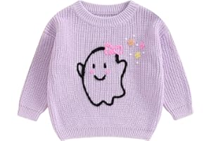 xkwyshop Toddler Baby Girl Boy Halloween Outfit Ghost Embroidery Knit Sweater Long Sleeve Pullover Sweatshirt Warm Clothes