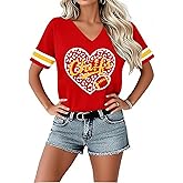 Football Shirt for Women Game Day V-Neck Sports Tshirt Sunday Funny Graphic Outfits Tee Tops