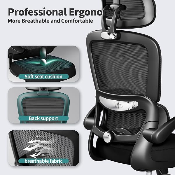TRALT OFFICE CHAIR ERGONOMIC DESK CHAIR, 330 LBS HOME MESH OFFICE DESK CHAIRS WITH WHEELS, COMFORTABLE GAMING CHAIR, HIGH BACK OFFICE CHAIR FOR LONG HOURS (BLACK)