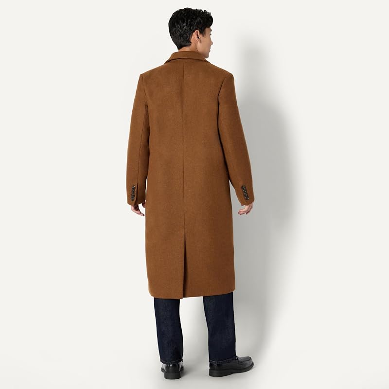 Abrigo Largo de Mezcla de Lana con Doble Botonadura y Corte Holgado Hombre, Caramelo Mezcla, L