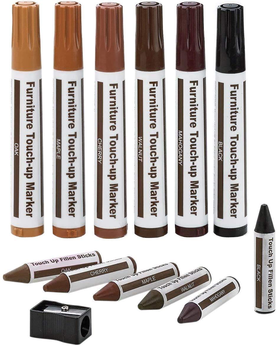 Photo 1 of Furniture Repair Kit Wood Markers - Set of 13 - Markers and Wax Sticks with Sharpener Kit, for Stains, Scratches, Wood Floors, Tables, Desks, Carpenters, Bedposts, Touch Ups, and Cover Ups