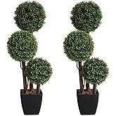Artificial Topiaries Ball Tree Outdoor, 3ft Fake Topiary Triple Ball Boxwood Trees(2 Pieces), Faux Shrubs Plants Potted Green Decorative Indoor Porch or Garden（35inch）