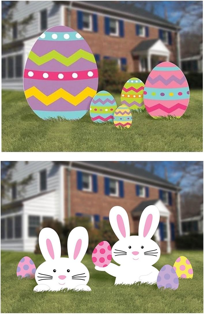 Holiday Designs Easter Egg Hunt or Yard Sign Decorations - Large 10 Piece Set Includes Bunnies and Eggs