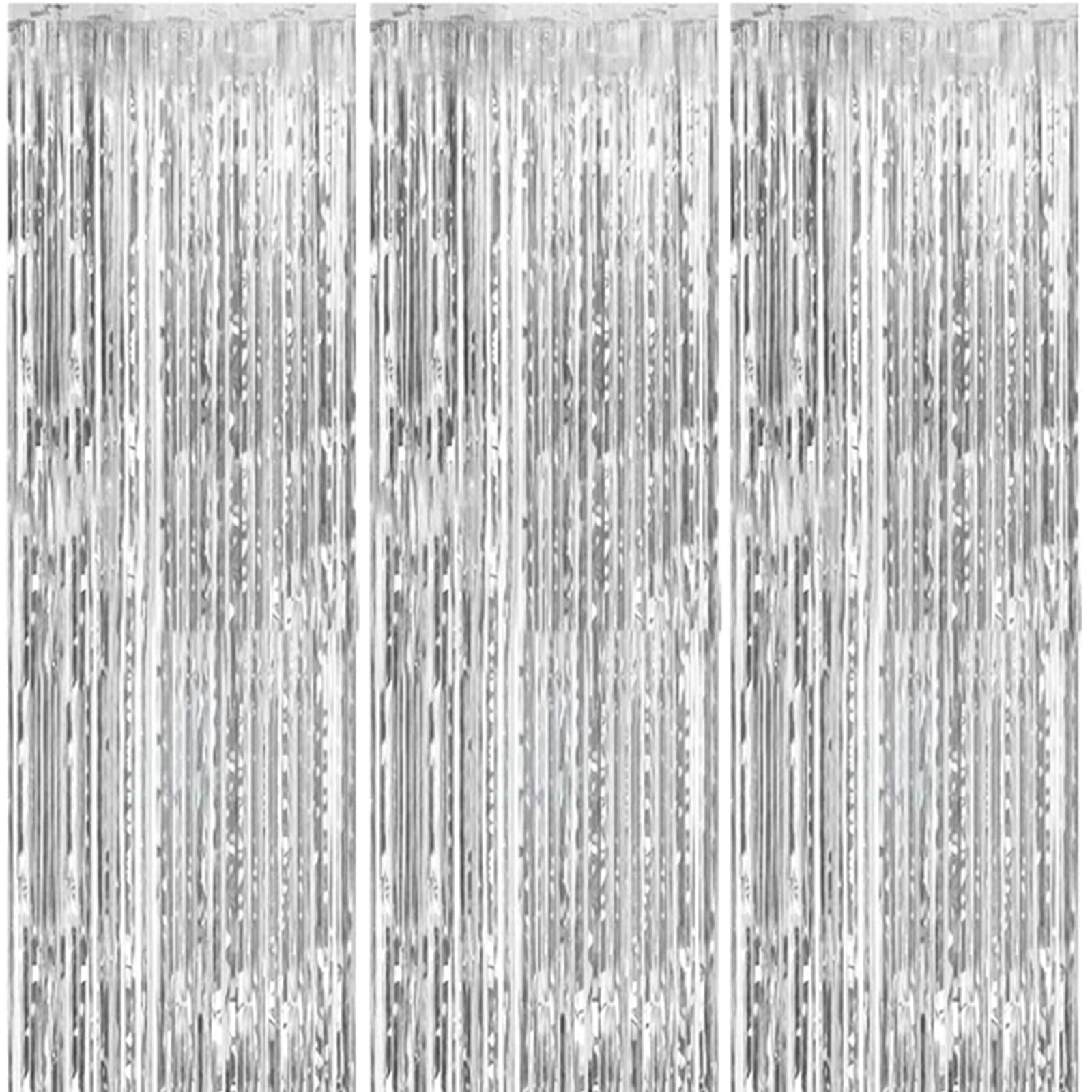 HONGCI 3pcs 3.2x6.5ft Glitter Silver Tinsel Curtain Door Streamers Fringe Foil Curtain Xmas Photo Backdrop Christmas Decorations for Girls Women Hen Do Wedding Birthday Party Decor Banner Silver — image 1