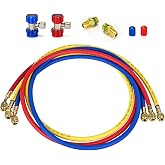Upgrade 21984 Plus II 1/4" Refrigerant Charging Hose, R134a Adapters, 48&rdquo; | 48"(4Ft) HVAC Hoses, 1/4" Flare Fittings, with R134a Quick Coupler Adapters, for R410A/R134A/R22 and All Common Refrigerants