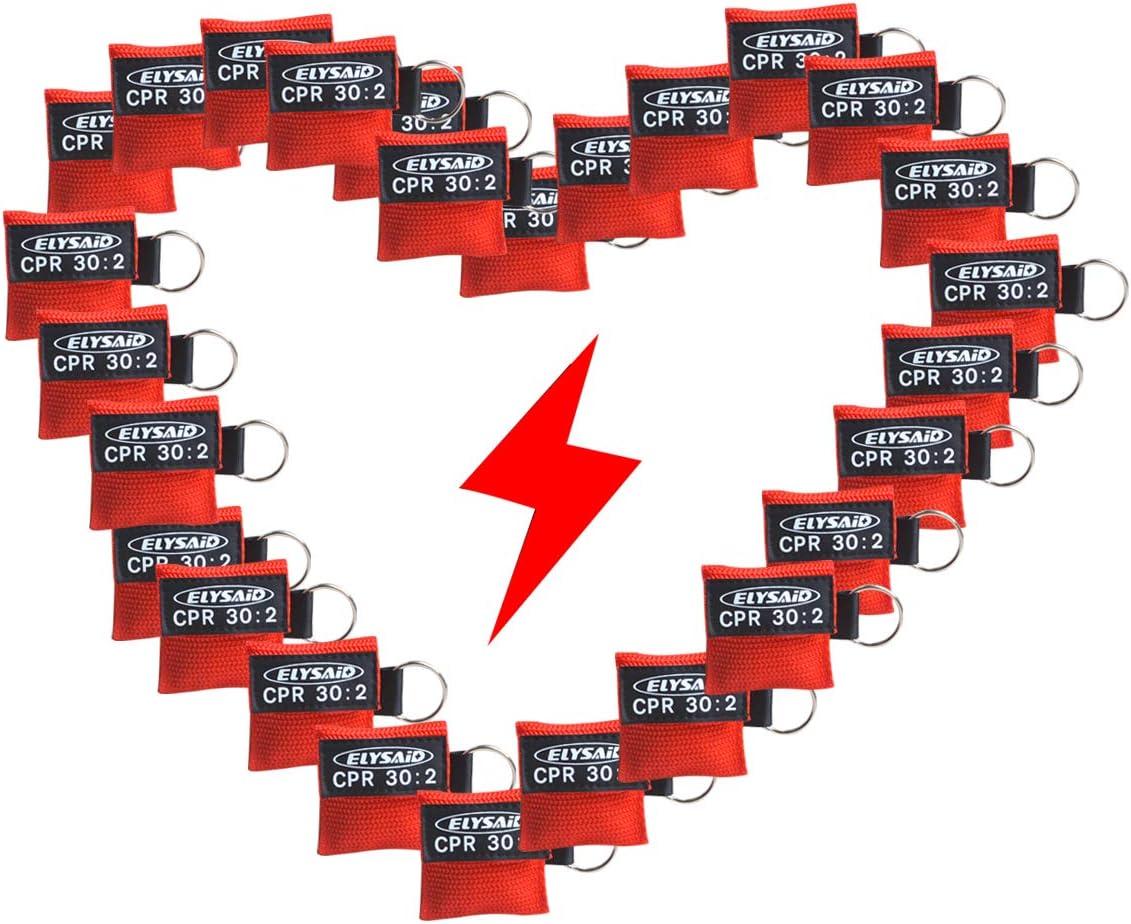20 CPR Barrier With Keychain Cpr Face Shield AED Red Pouch CPR 30:2: Health & Personal Care