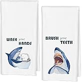 Qabliqo Shark Decor Kids Bathroom Hand Towels Set of 2, Wash Your Hands Decor Hand Towels for Kids Bathroom, Shark Lovers Themed Gifts, 16x24 Inches