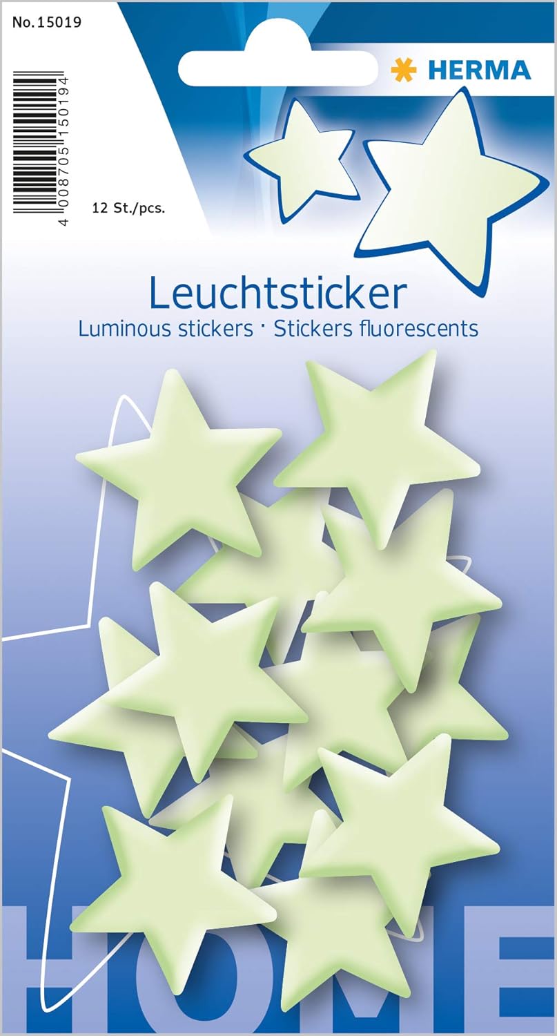 HERMA Reflective Stickers, Permanent Hold, 5 Fluorescent Stickers per Pack, Stars Mini, 16 x 9 cm