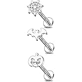 MeIighting 3PCS Bat Cartilage Earring 16G 8mm Halloween Helix Earring Internally Threaded Stainless Steel 316L Helix Stud Pumpkin Tragus Piercing Spider Web Flat Back Earring For Women