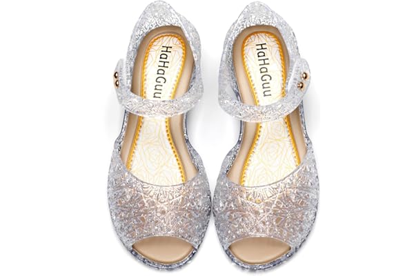 HaHaGuu Princess Jelly Flats Shoes Girls Birthday Party Heels Snow Queen Cosplay Costumes Dress Up Sandals For Toddler Little Girls Big Kids