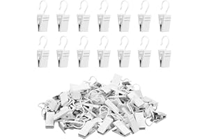 Manysky Curtain Clips Hooks, 100 Pack Stainless Iron Drapery Hooks Clips for Hanging Party String Lights Christmas Courtyards Decoration, Art Craft Display, Gutter Tent Camper Awning Hangers, White