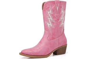 GLOBALWIN Women's Cowgirl Boots Mid Calf Western Cowboy Boots For Women Comfortable Low Heel With Zipper
