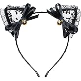 Sweet Lace Cat Ears Masquerade Party Cosplay Fashion Headband for Women Girls(black wiht bell)