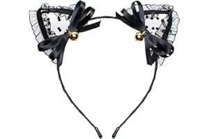 ELIBELLE Sweet Lace Cat Ears Masquerade Party Cosplay Fashion Headband for Women Girls(black wiht bell)