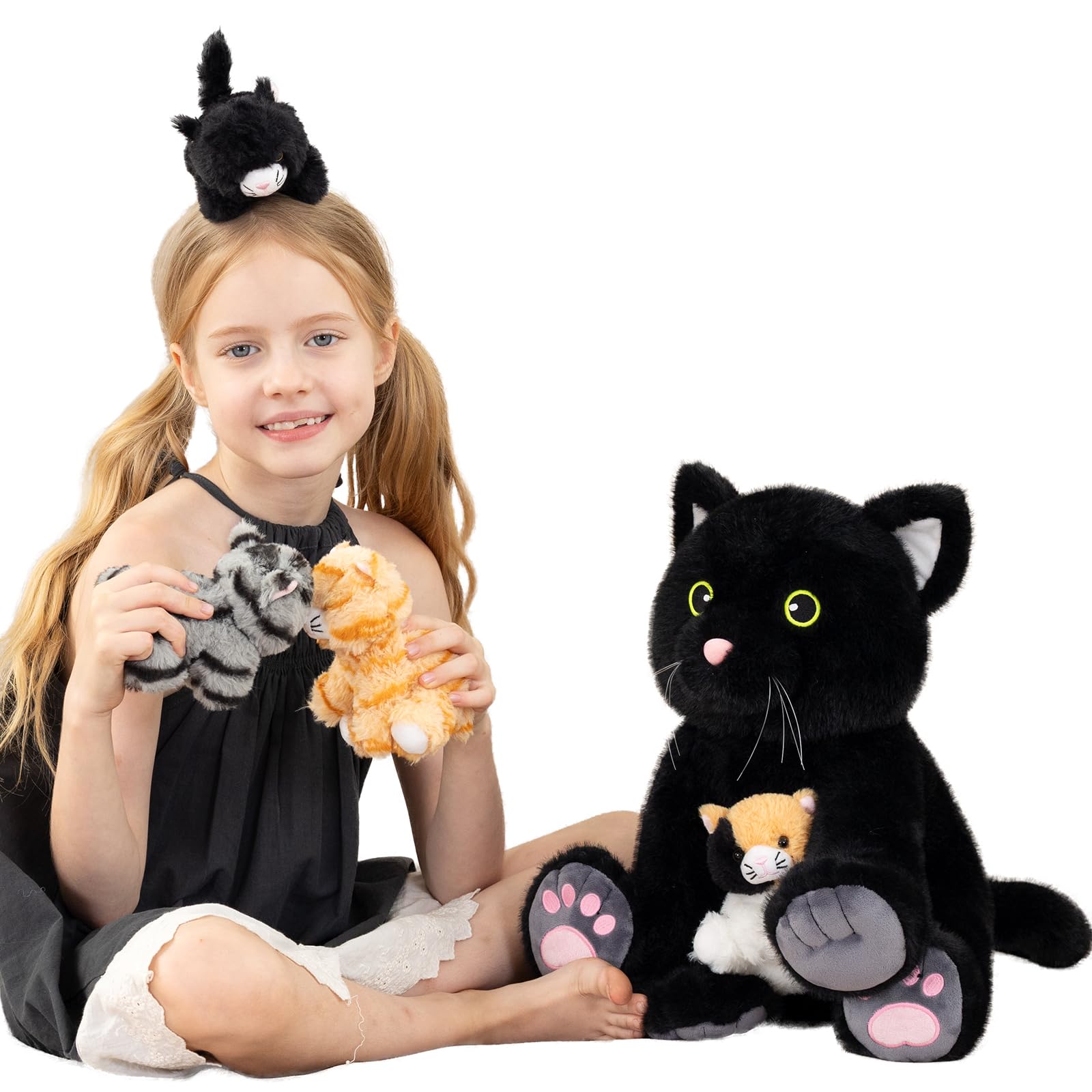 MorisMos 5 stücke Plüsch Katzen, 40cm hoch riesen schwarz Katze Kuscheltier XXL mit Kätzchen Baby im Bauch, Groß Katze Plüschtier Stofftier, weich Geburtstag Weihnachten Geschenk Kinder 8