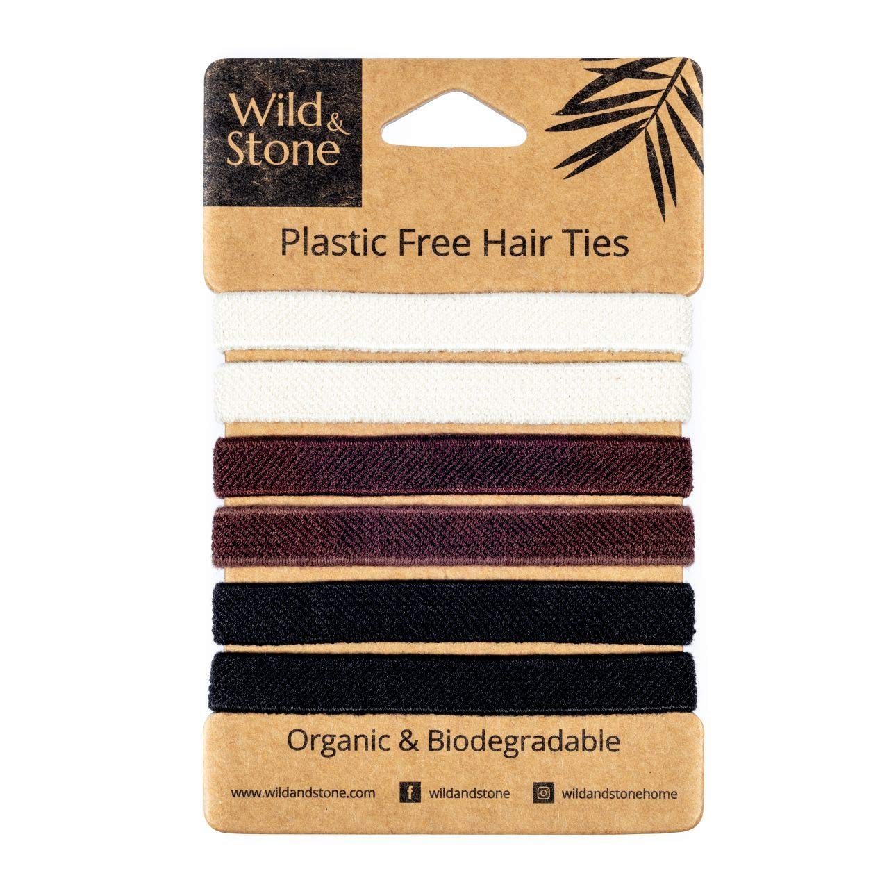 Wild & Stone | Pack of 6 Hair Bands | 100% Biodegradable and Plastic-Free Elastic Hair Ties | 100% Organic Cotton and Natural Plant-Based Rubber | No Crease Ponytail Holder (Natural) — image 1