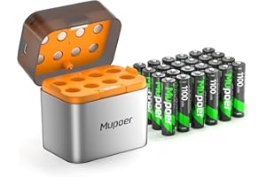 MUPOER Rechargeable AAA Batteries with Box 24 Pack,Battery Box for AA/AAA Rechargeable Battery,Triple AAA NiMH Solar Phone Batteries 1100mAh 1.2V,Pilas Recargables,Removable Fast Charging Box for Lithium