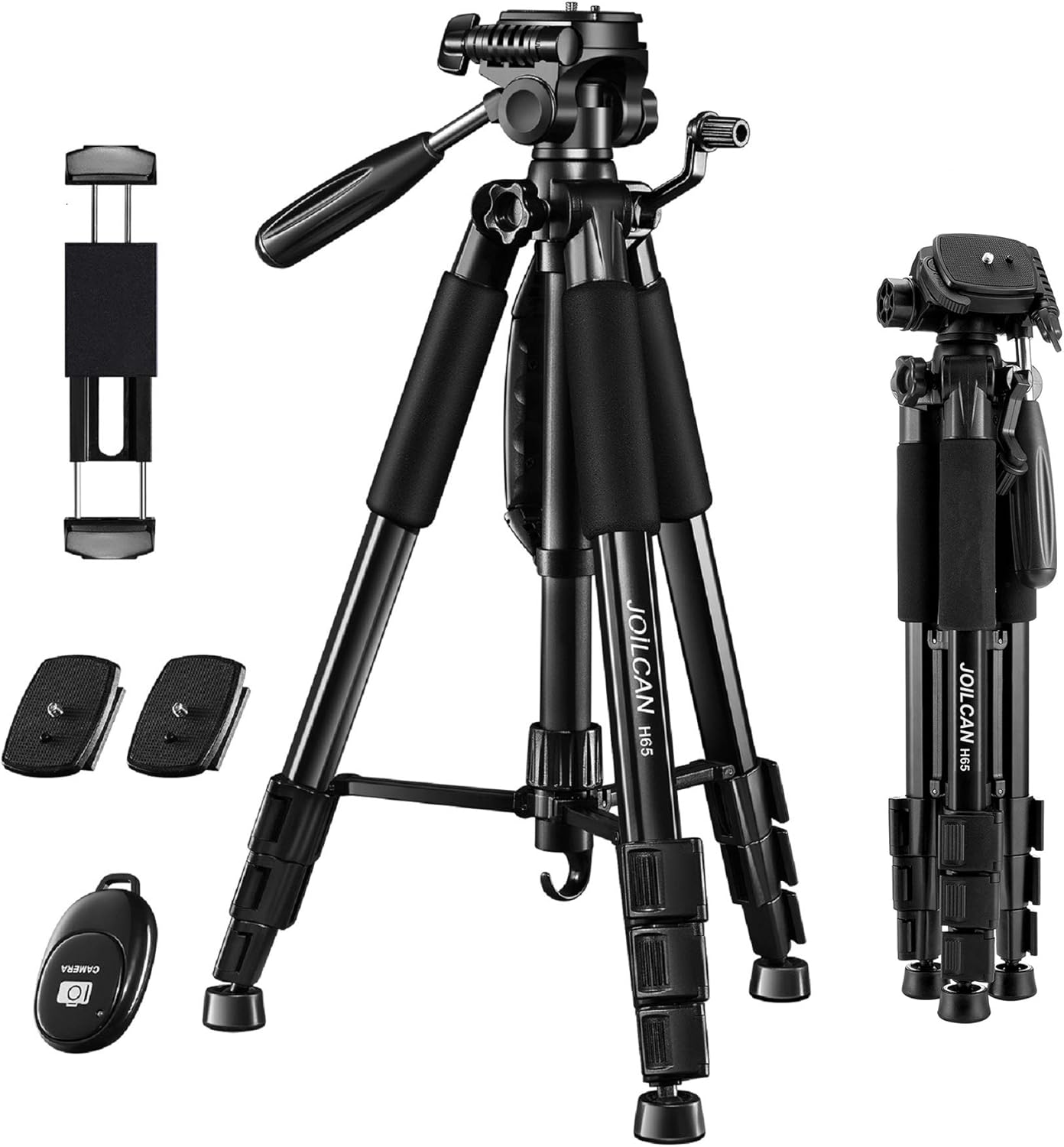 JOILCAN 65”Camera Tripod for Canon Nikon Lightweight Aluminum Travel DSLR Camera Stand 11 lbs Load with Universal Phone/Tablet Mount, 2PC Quick Plates（Black） : Camera & Photo
