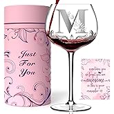 Valentines Day Gifts for Her - Customized Initial A-Z Wine Glass, Personalized Monogram Gift for Women, Unique Birthday, Galentines Gifts for Mom, Wife, Sister, Daughter, Friend (Letter M)