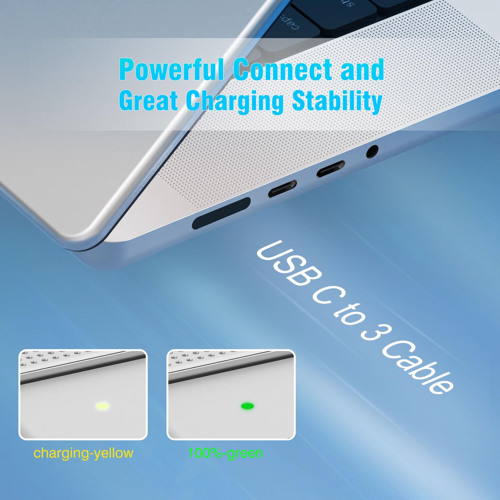 Charger for MacBook Pro 14 16 inch MacBook Air 13 15 inch 2025 2024 2023 2022 2021 M4 M3 M2 M1, 96W / 70W USB C Power Adapter, 6.6FT USB C to 3 Braided Cable LED, Powerful Connect, Original Quality