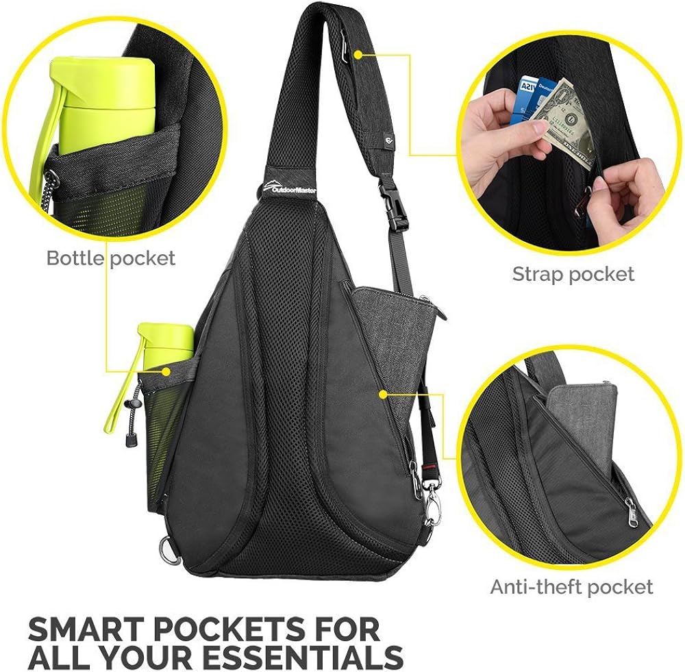 OutdoorMaster Sling Bag - Crossbody Shoulder Chest Urben/Outdoor/Travel Backpack for Women & Men (Black) : Clothing