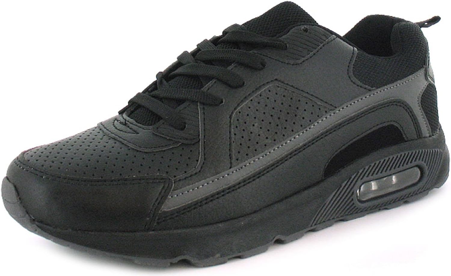 New Mens/Gents Black Synthetic Lace Up Running Shoes/Trainers Black