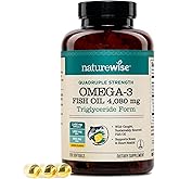 NatureWise Quadruple Strength Omega 3 Fish Oil 4080mg- Natural TG Form + Wild Caught - 2450mg Omega 3 + 1350mg EPA 900mg DHA - Burpless - Non-GMO & USA Manufactured - 120 Softgels[40 Day Supply]