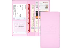 Techion Car Insurance and Registration Holder, 9.5 x 5 Inch PU Leather Vehicle Glove Box Organizer Wallet Case for Insurance Card, Driver License, Paperwork - Pink