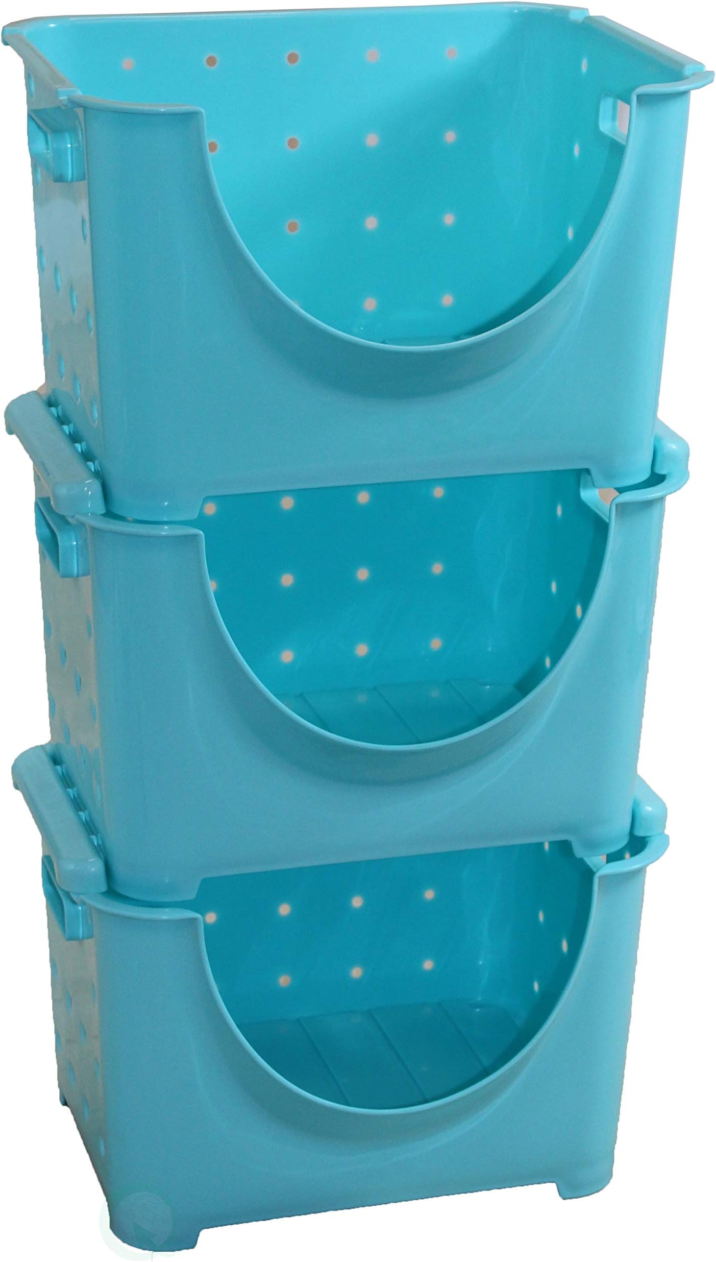 Stackable Plastic Storage Container, Set of 3 Blue