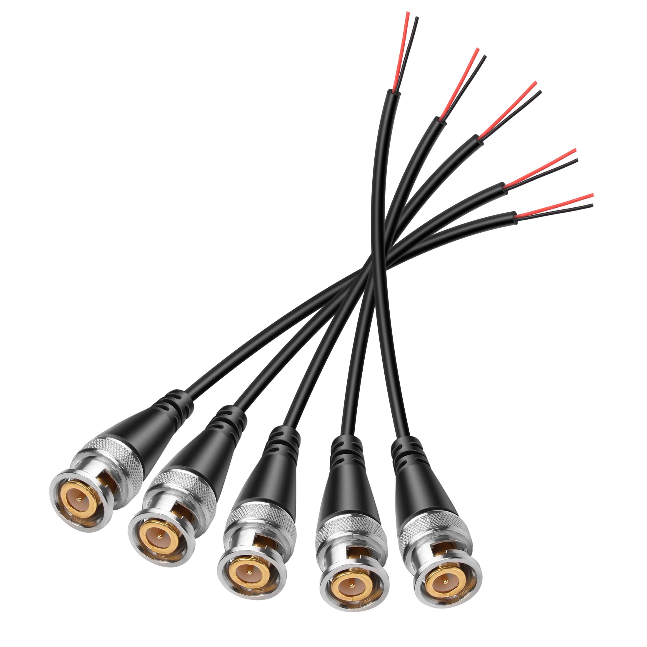 YAODHAOD BNC Pigtail Cable Bare Wire, BNC Male Coaxial Extension Connector Plug with Open End Wire 50 Ohm Bnc Connector Q9 Terminal Tail Cable for CCTV Camera Terminal Adpater (5PCS)