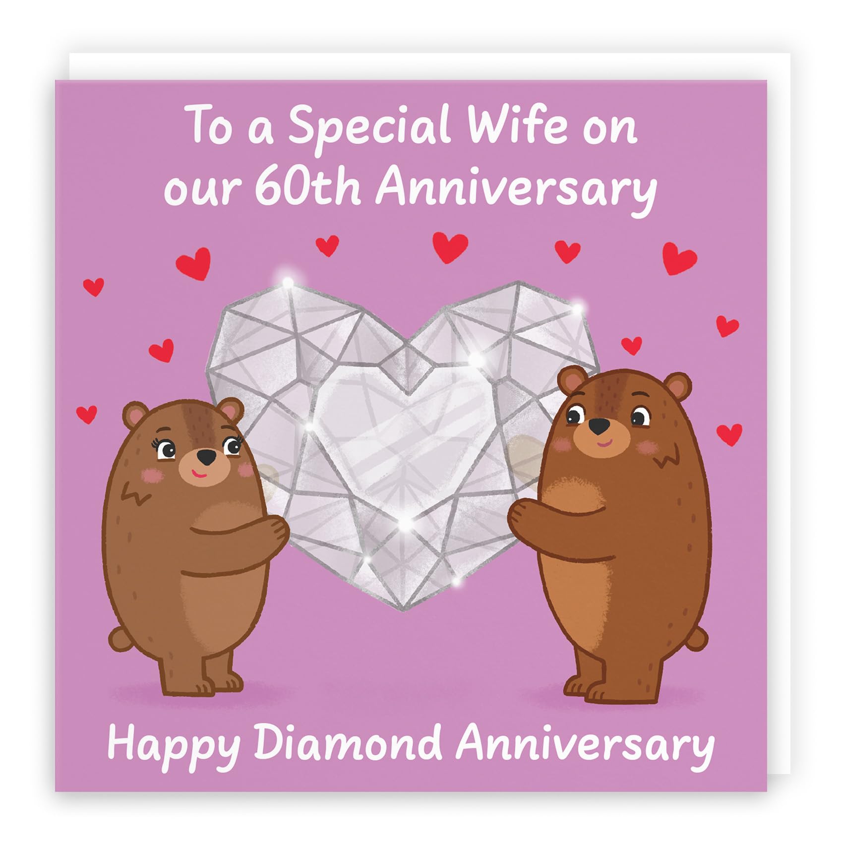Hunts England - Wife 60th Anniversary Card - Diamond Anniversary - 60 Years - Cute Fun Bears Card - Love Story Collection
