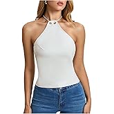 MakeMeChic Women's Tie Backless Halter Crop Tops Sleeveless Fitted Going Out Tank