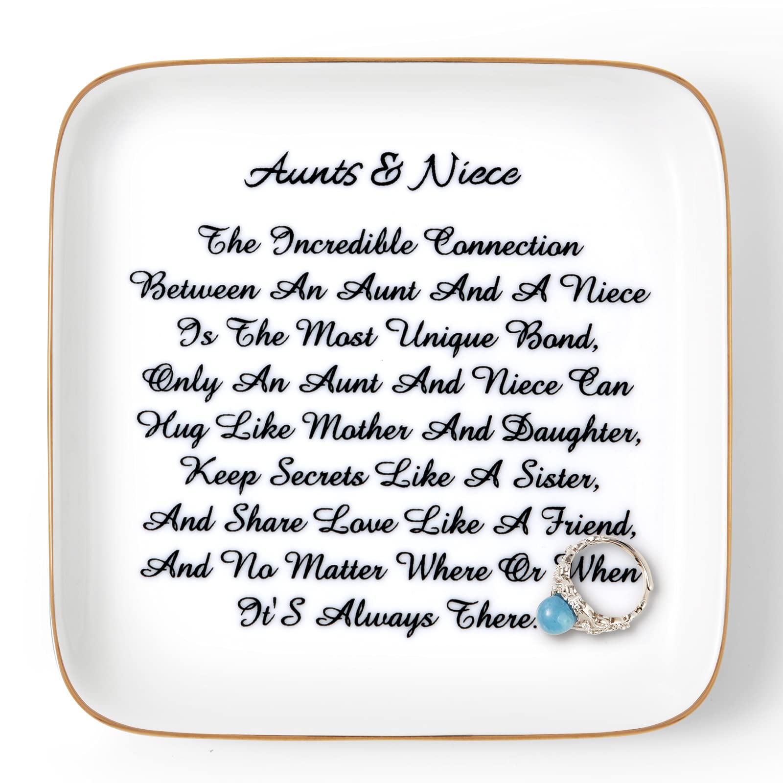 Auntie Gifts from Niece Mother's Day Ring Trinket Dish - Thoughtful Aunt and Niece Birthday Gifts for Women, Personalised Feel Jewellery Plate, Keepsake Present for Aunty, Mum, Mummy - Ceramic Tray — image 1