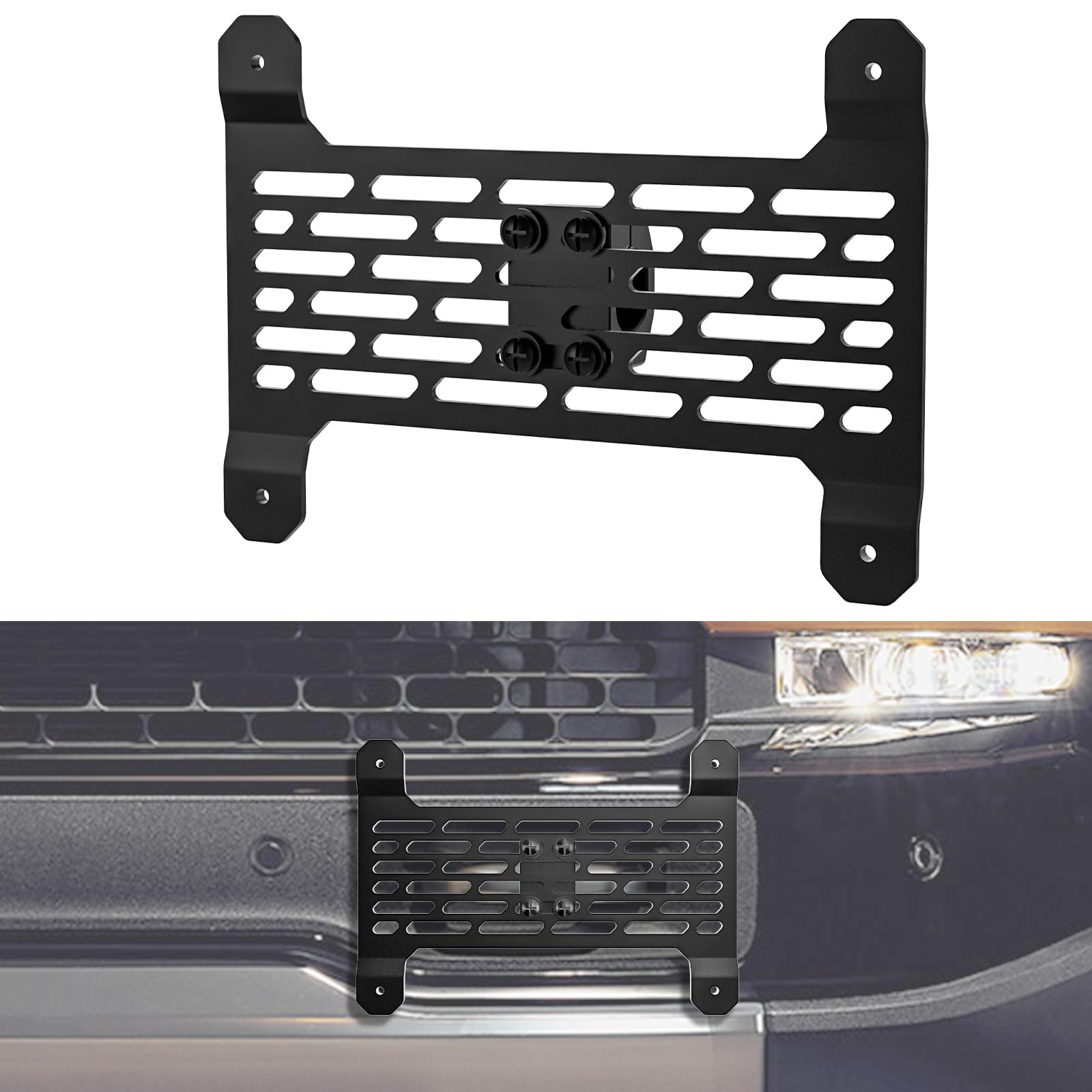 Photo 1 of License Plate Holder Compatible with Rivian R1S/R1T, Front Plate Frames Tow Hooks License Plate Mount for Rivian R1T R1S Accessories 2022 2023 2024 (Normal)